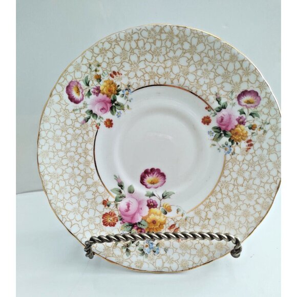 CAULDON tea cup and saucer floral painted rose chintz teacup England 1940s - Picture 8 of 14